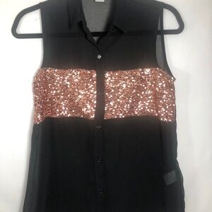 Women’s Black Sheer with Pink Sequins Sleeveless top. Size XS. Twik